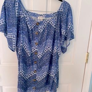 Periwinkle Chevron Folk /  Cottagecore Short Sleeve blouse - Plus